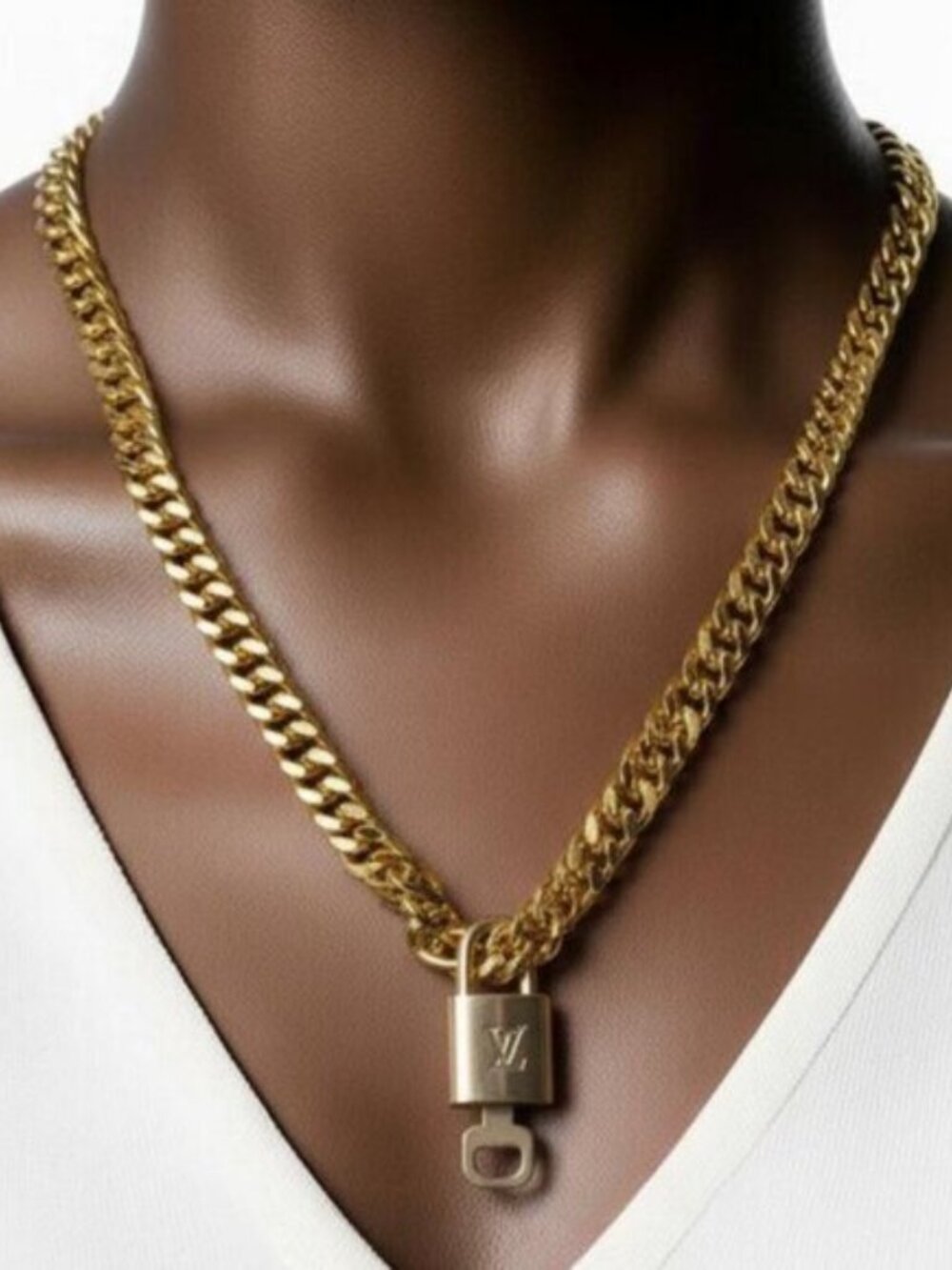Gold-Plated Necklace with Authentic Louis Vuitton Padlock
